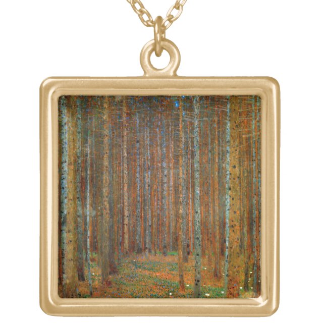 Gustav Klimt - Tannenwald Pine Forest Gold Plated Necklace (Front)