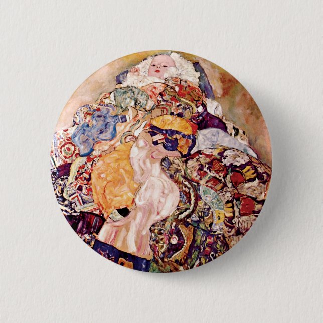 Gustav Klimt - The Baby Cradle - Newborn Pinback Button (Front)