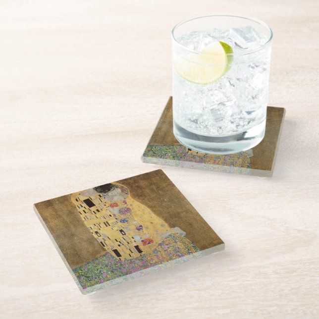 Gustav Klimt | The Kiss, 1907-08 Glass Coaster (Angled)