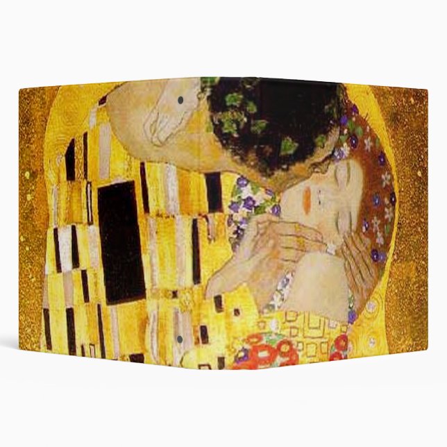 Gustav Klimt The Kiss Classic Painting 3 Ring Binder (Background)