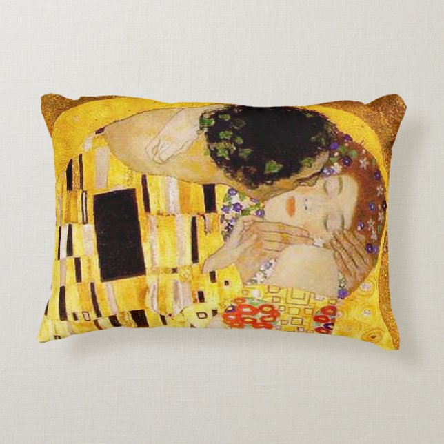 Gustav Klimt The Kiss Classic Painting Accent Pillow (Back)