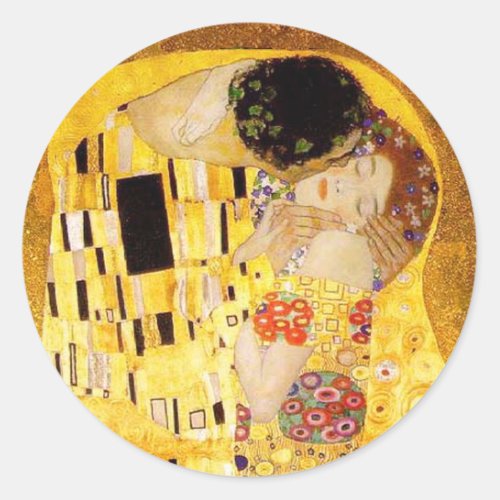 Gustav Klimt The Kiss Classic Painting Classic Round Sticker