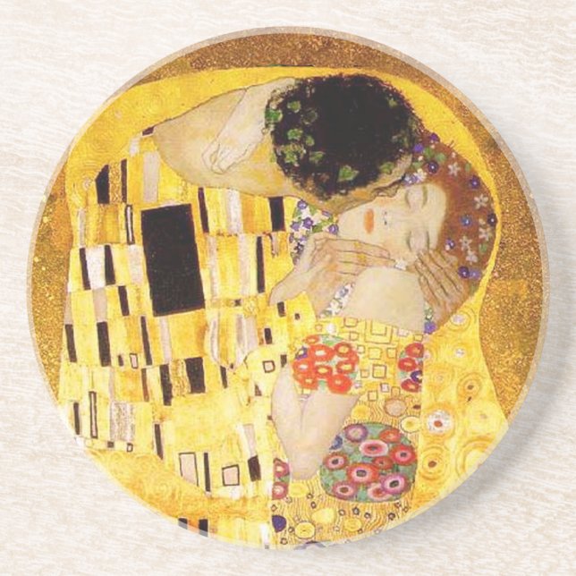 Gustav Klimt The Kiss Classic Painting Drink Coaster (Front)