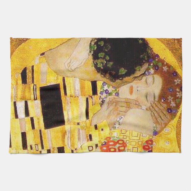 Gustav Klimt The Kiss Classic Painting Kitchen Towel (Horizontal)