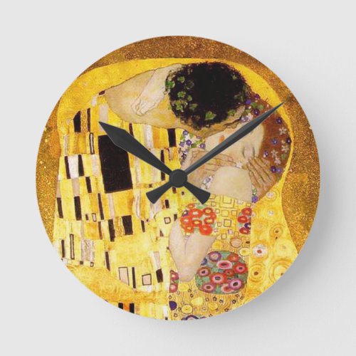 Gustav Klimt The Kiss Classic Painting Round Clock