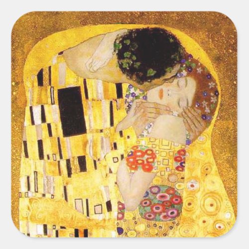 Gustav Klimt The Kiss Classic Painting Square Sticker