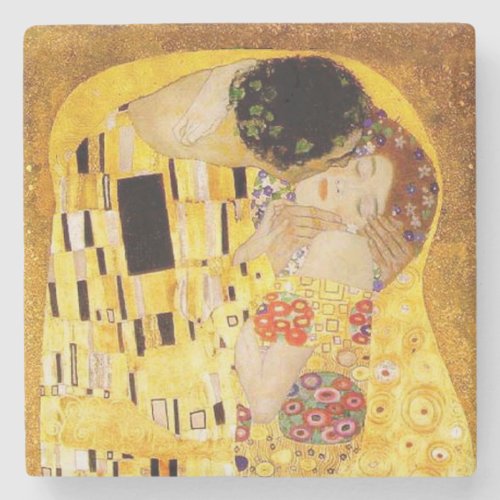 Gustav Klimt The Kiss Classic Painting Stone Coaster