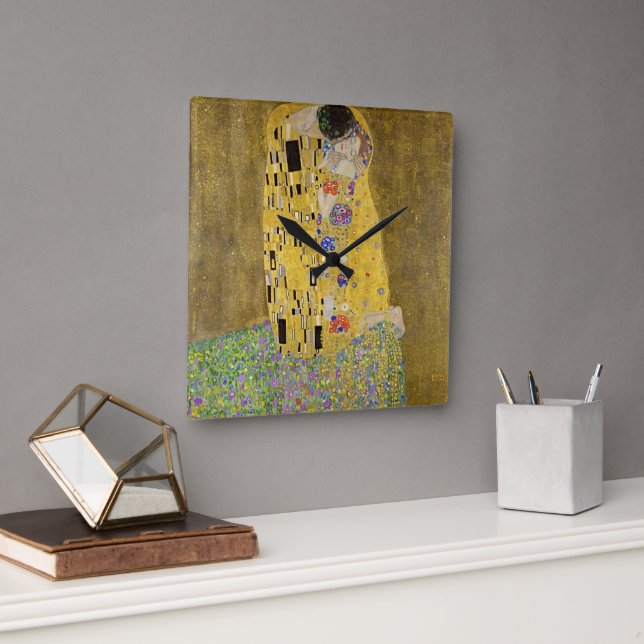 Gustav Klimt The Kiss Masterpiece  Square Wall Clock (Office)