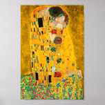 Gustav Klimt The Kiss Poster<br><div class="desc">Poster featuring Gustav Klimt’s oil painting with gold leaf The Kiss (1908). A man and woman,  wearing brilliant golden colors,  lovingly embrace and kiss in a field of flowers. A great gift for fans of Art Nouveau and Austrian art.</div>