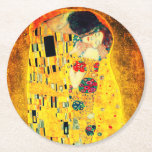 Gustav Klimt The Kiss Round Paper Coaster<br><div class="desc">Paper Coasters featuring Gustav Klimt’s oil painting with gold leaf The Kiss (1908). A man and woman,  wearing brilliant golden colors,  lovingly embrace and kiss in a field of flowers. A great gift for fans of Art Nouveau and Austrian art.</div>