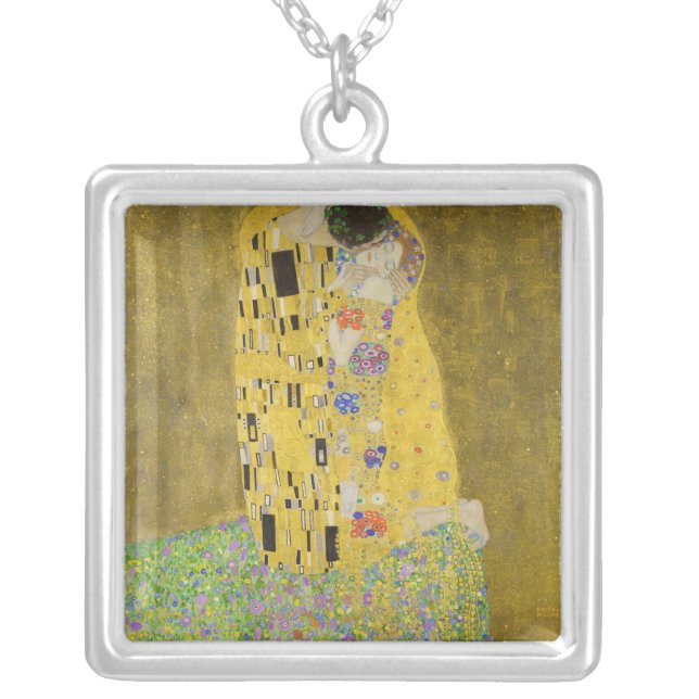 Gustav Klimt - The Kiss Silver Plated Necklace (Front)
