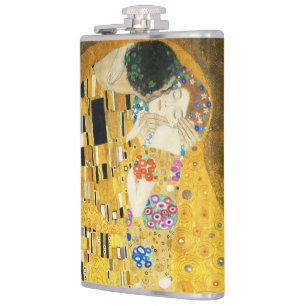 Gustav Klimt The Kiss Vintage Art Nouveau Painting Hip Flask