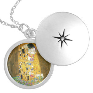 Gustav Klimt The Kiss Vintage Art Nouveau Painting Locket Necklace