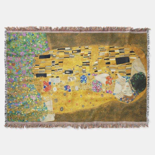 Gustav Klimt The Kiss Vintage Art Nouveau Painting Throw Blanket (Front)