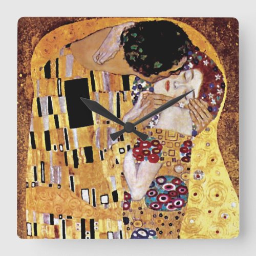 Gustav Klimt _ The Kiss _ Vintage Art Nouveau Square Wall Clock