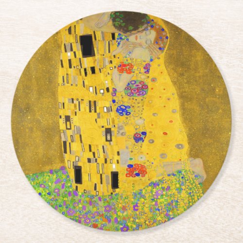 Gustav Klimt The Kiss Zazzle Round Paper Coaster