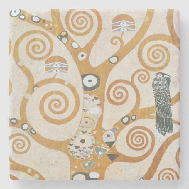 Gustav Klimt The Tree Of Life Art Nouveau Stone Coaster (Front)
