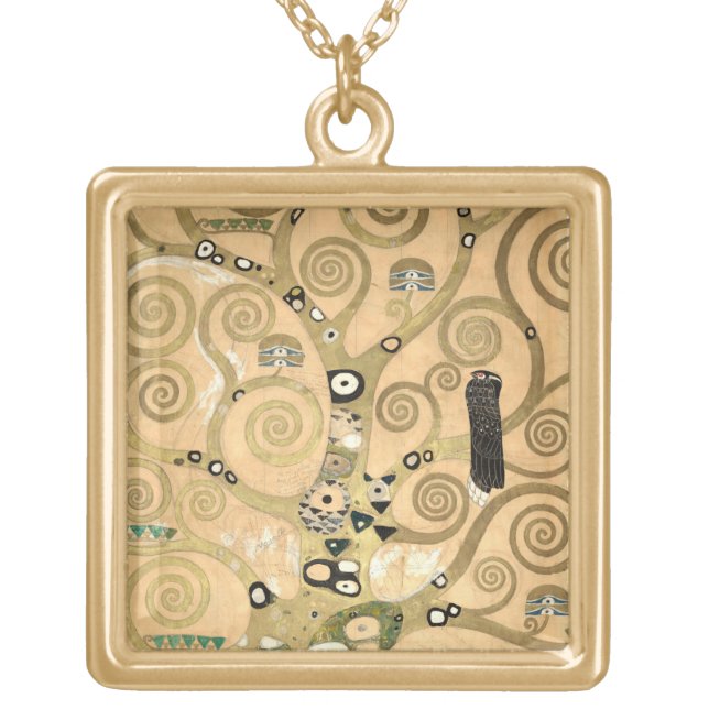 Gustav Klimt - The Tree of Life, Stoclet Frieze Gold Plated Necklace (Front)