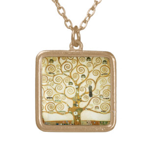 Gustav Klimt The Tree Of Life Vintage Art Nouveau Gold Plated Necklace