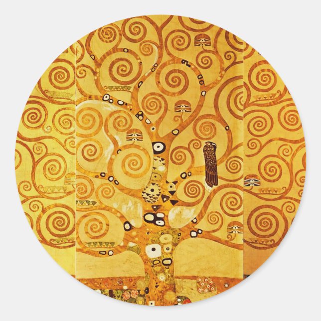 Gustav Klimt Tree of Life: Art Nouveau Symbolist Classic Round Sticker (Front)