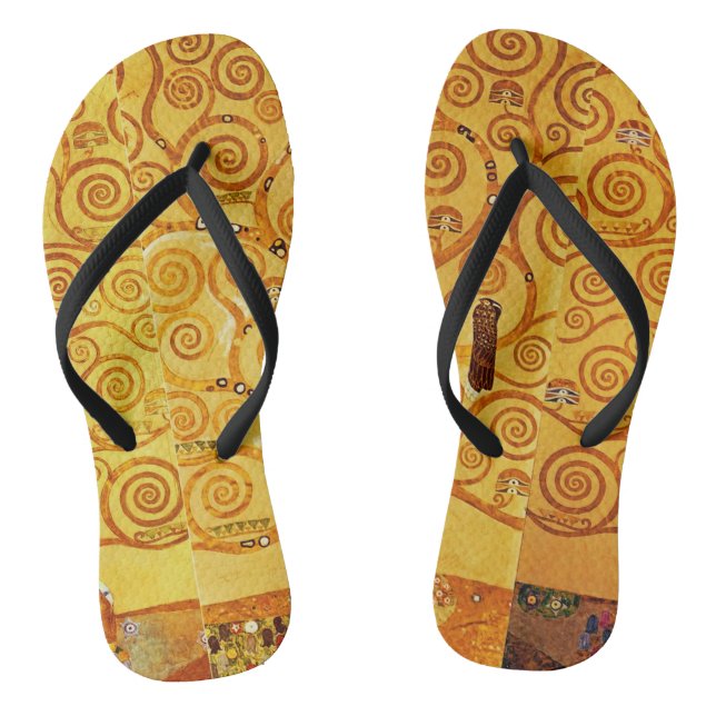 Gustav Klimt Tree of Life: Art Nouveau Symbolist Flip Flops (Footbed)