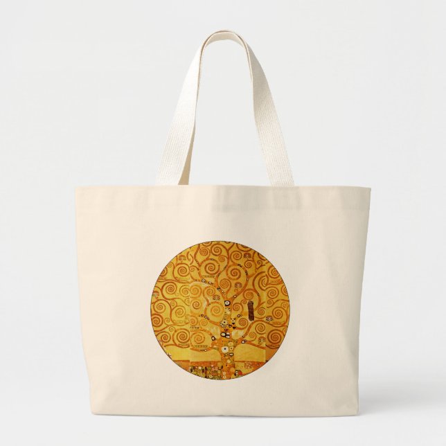 Gustav Klimt Tree of Life: Art Nouveau Symbolist Large Tote Bag (Front)