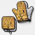 Gustav Klimt Tree of Life: Art Nouveau Symbolist Oven Mitt &amp; Pot Holder Set