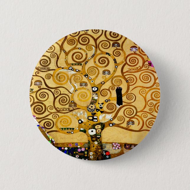 Gustav Klimt Tree of Life: Art Nouveau Symbolist Pinback Button (Front)