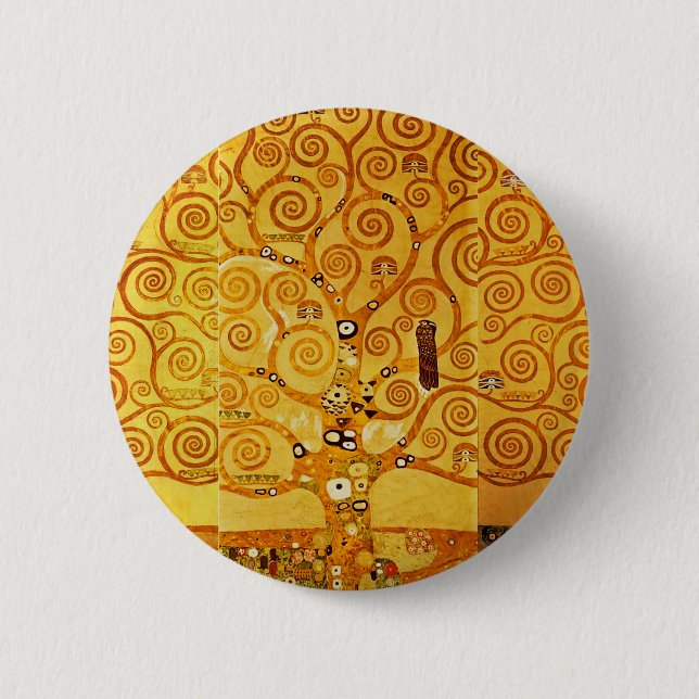 Gustav Klimt Tree of Life: Art Nouveau Symbolist Pinback Button (Front)