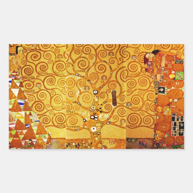 Gustav Klimt Tree of Life: Art Nouveau Symbolist Rectangular Sticker (Front)