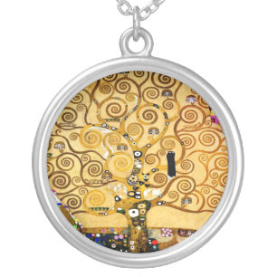 Gustav Klimt Tree of Life: Art Nouveau Symbolist Silver Plated Necklace