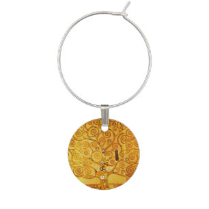 Gustav Klimt Tree of Life: Art Nouveau Symbolist Wine Glass Charm