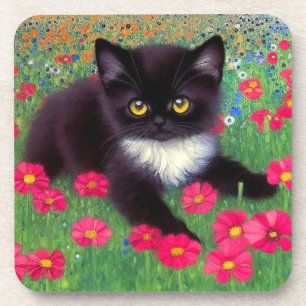 Gustav Klimt Tuxedo Cat Beverage Coaster
