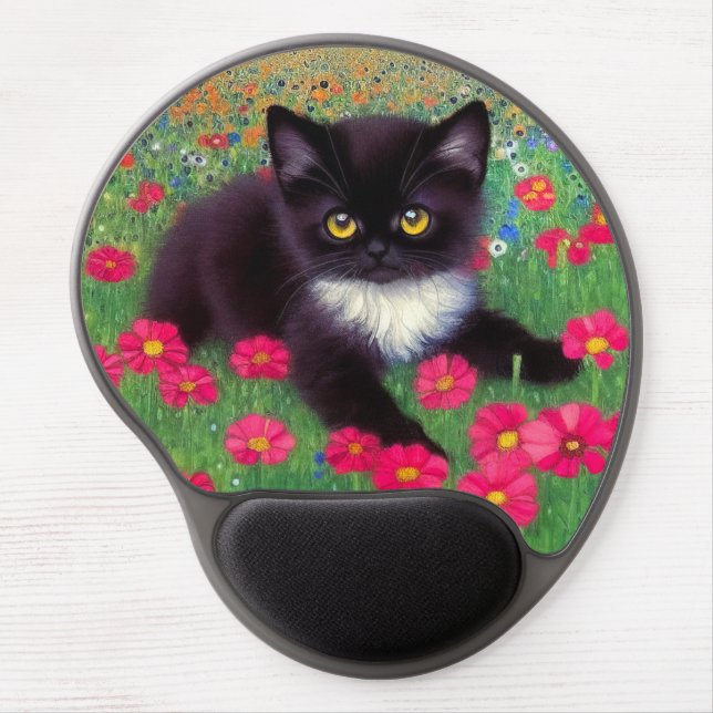 Gustav Klimt Tuxedo Cat Gel Mouse Pad (Front)