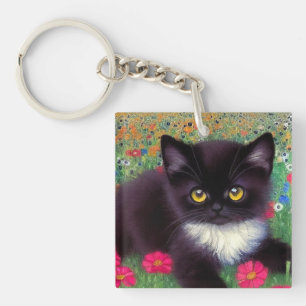 Gustav Klimt Tuxedo Cat Keychain