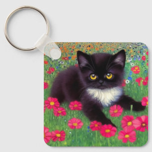 Gustav Klimt Tuxedo Cat Keychain