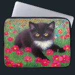Gustav Klimt Tuxedo Cat Laptop Sleeve<br><div class="desc">Laptop Sleeve featuring a Gustav Klimt tuxedo cat! This adorable black and white kitty sits in a field of red,  blue,  white,  and orange flowers. An awesome gift for cat lovers and Austrian art enthusiasts!</div>