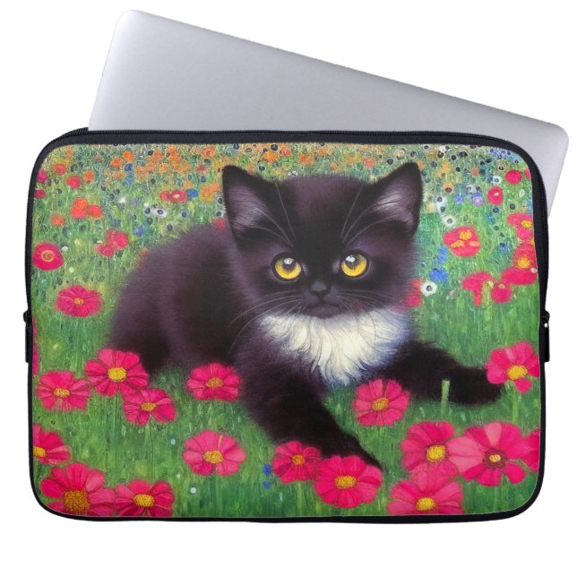 Gustav Klimt Tuxedo Cat Laptop Sleeve (Front)