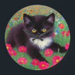 Gustav Klimt Tuxedo Cat Large Clock<br><div class="desc">Clock featuring a Gustav Klimt tuxedo cat! This adorable black and white kitty sits in a field of red,  blue,  white,  and orange flowers. An awesome gift for cat lovers and Austrian art enthusiasts!</div>