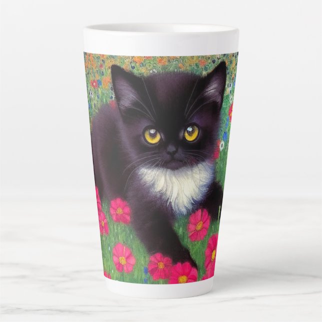 Gustav Klimt Tuxedo Cat Latte Mug (Front)