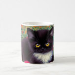 Gustav Klimt Tuxedo Cat Magic Mug<br><div class="desc">Magic Mug featuring a Gustav Klimt tuxedo cat! This adorable black and white kitty sits in a field of red,  blue,  white,  and orange flowers. An awesome gift for cat lovers and Austrian art enthusiasts!</div>