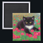 Gustav Klimt Tuxedo Cat Magnet<br><div class="desc">Magnet featuring a Gustav Klimt tuxedo cat! This adorable black and white kitty sits in a field of red,  blue,  white,  and orange flowers. An awesome gift for cat lovers and Austrian art enthusiasts!</div>