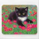 Gustav Klimt Tuxedo Cat Mouse Pad<br><div class="desc">Mouse Pad featuring a Gustav Klimt tuxedo cat! This adorable black and white kitty sits in a field of red,  blue,  white,  and orange flowers. An awesome gift for cat lovers and Austrian art enthusiasts!</div>