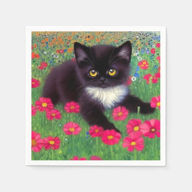 Gustav Klimt Tuxedo Cat Napkins (Front)