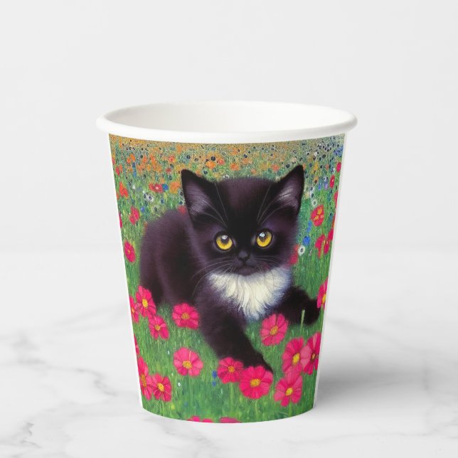 Gustav Klimt Tuxedo Cat Paper Cups (Front)