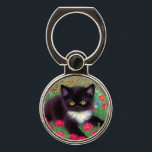 Gustav Klimt Tuxedo Cat Phone Ring Stand<br><div class="desc">Phone Ring Stand featuring a Gustav Klimt tuxedo cat! This adorable black and white kitty sits in a field of red,  blue,  white,  and orange flowers. An awesome gift for cat lovers and Austrian art enthusiasts!</div>