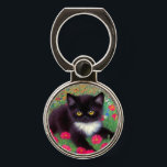 Gustav Klimt Tuxedo Cat Phone Ring Stand<br><div class="desc">Phone Ring Stand featuring a Gustav Klimt tuxedo cat! This adorable black and white kitty sits in a field of red,  blue,  white,  and orange flowers. An awesome gift for cat lovers and Austrian art enthusiasts!</div>