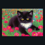 Gustav Klimt Tuxedo Cat Photo Print<br><div class="desc">Photo Print featuring a Gustav Klimt tuxedo cat! This adorable black and white kitty sits in a field of red,  blue,  white,  and orange flowers. An awesome gift for cat lovers and Austrian art enthusiasts!</div>