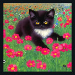 Gustav Klimt Tuxedo Cat Photo Print<br><div class="desc">Photo Print featuring a Gustav Klimt tuxedo cat! This adorable black and white kitty sits in a field of red,  blue,  white,  and orange flowers. An awesome gift for cat lovers and Austrian art enthusiasts!</div>