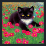 Gustav Klimt Tuxedo Cat Poster<br><div class="desc">Poster featuring a Gustav Klimt tuxedo cat! This adorable black and white kitty sits in a field of red,  blue,  white,  and orange flowers. An awesome gift for cat lovers and Austrian art enthusiasts!</div>